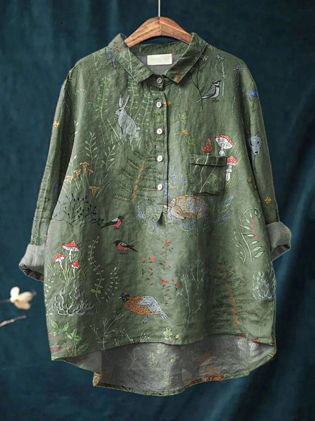 Emily | Woodland And Animals Repeat Pattern Printed Women's Casual Shirt