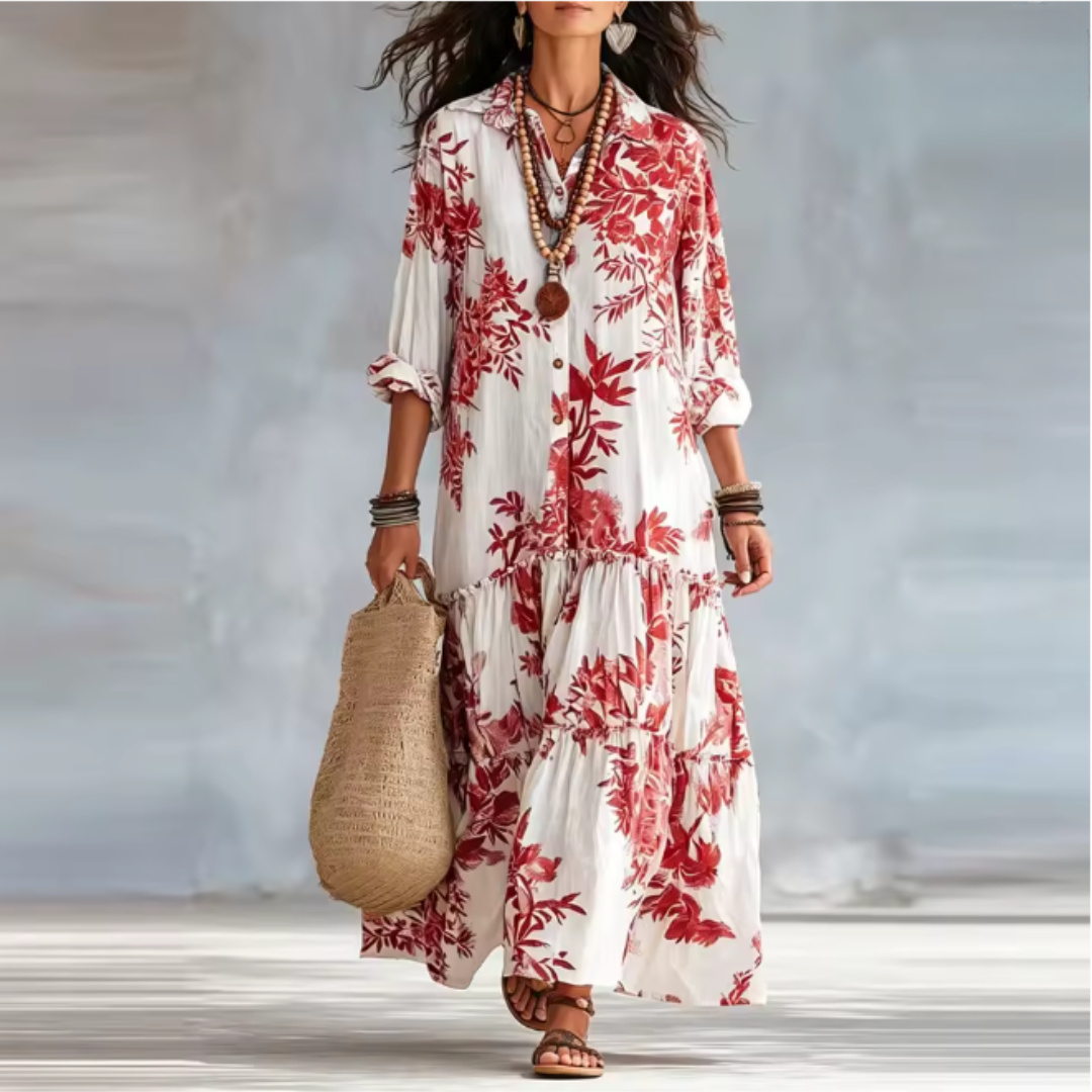 FAYE | Blue Floral Button-Down Maxi Dress