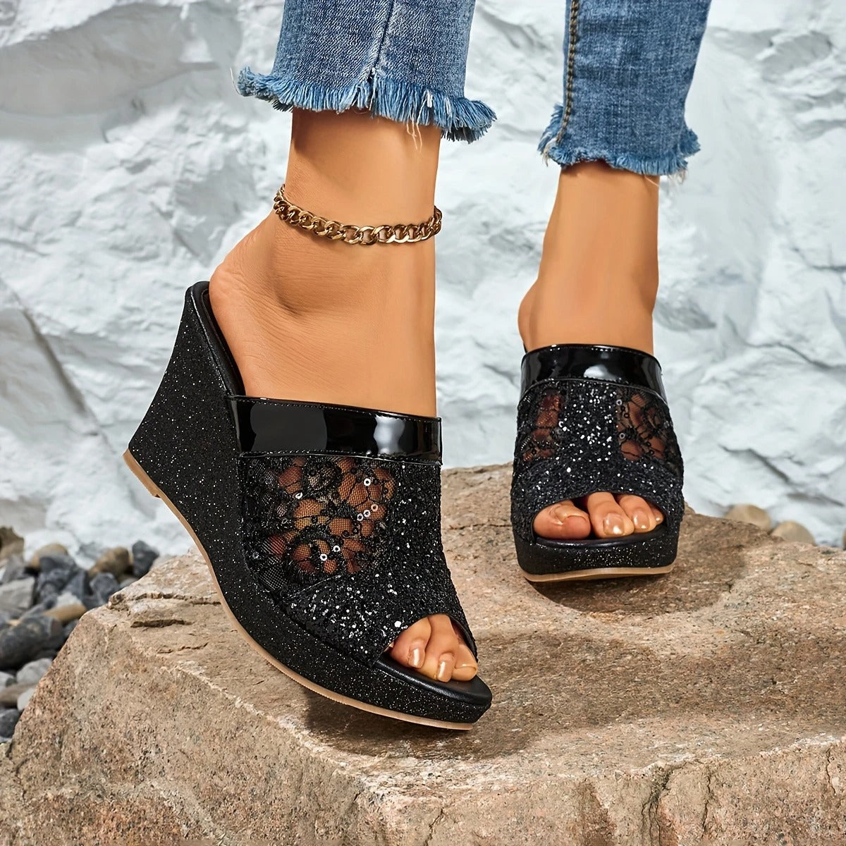 MARIEL | SEQUINED WEDGE HEELS