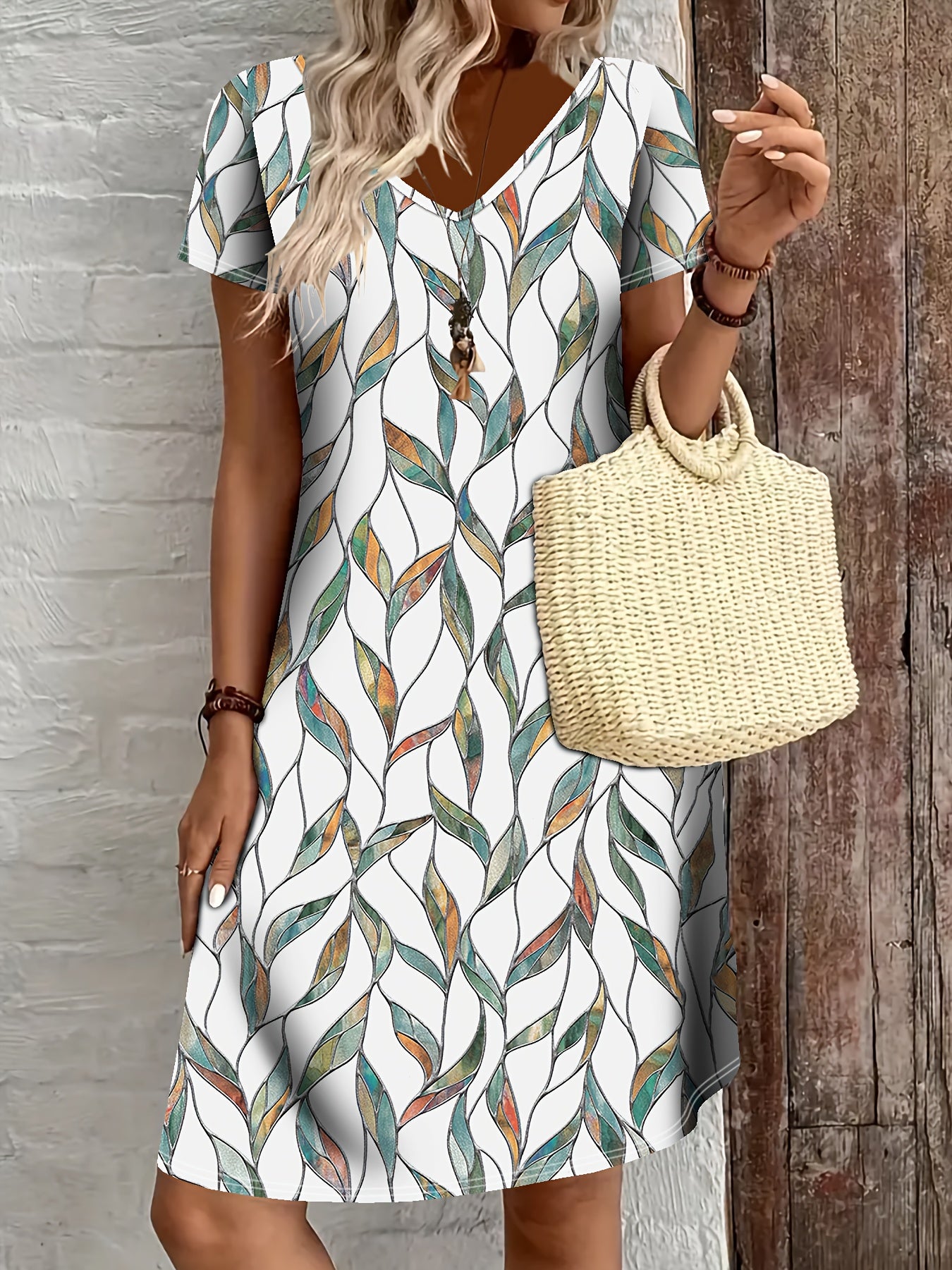 Women’s Summer Midi Dress – Lightweight Short Sleeve Botanical Print Dress