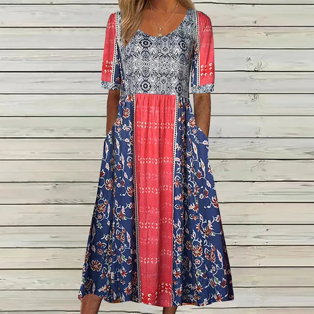 GRACIE | ELEGANT BOHO TUMMY-COVERAGE MIDI DRESS