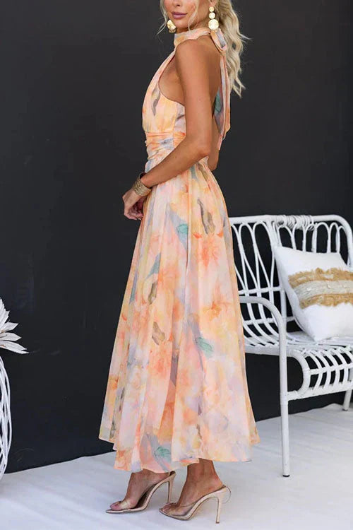 Mei™ - ELEGANT LONG ROBE WITH ARTISTIC PRINT DESIGN