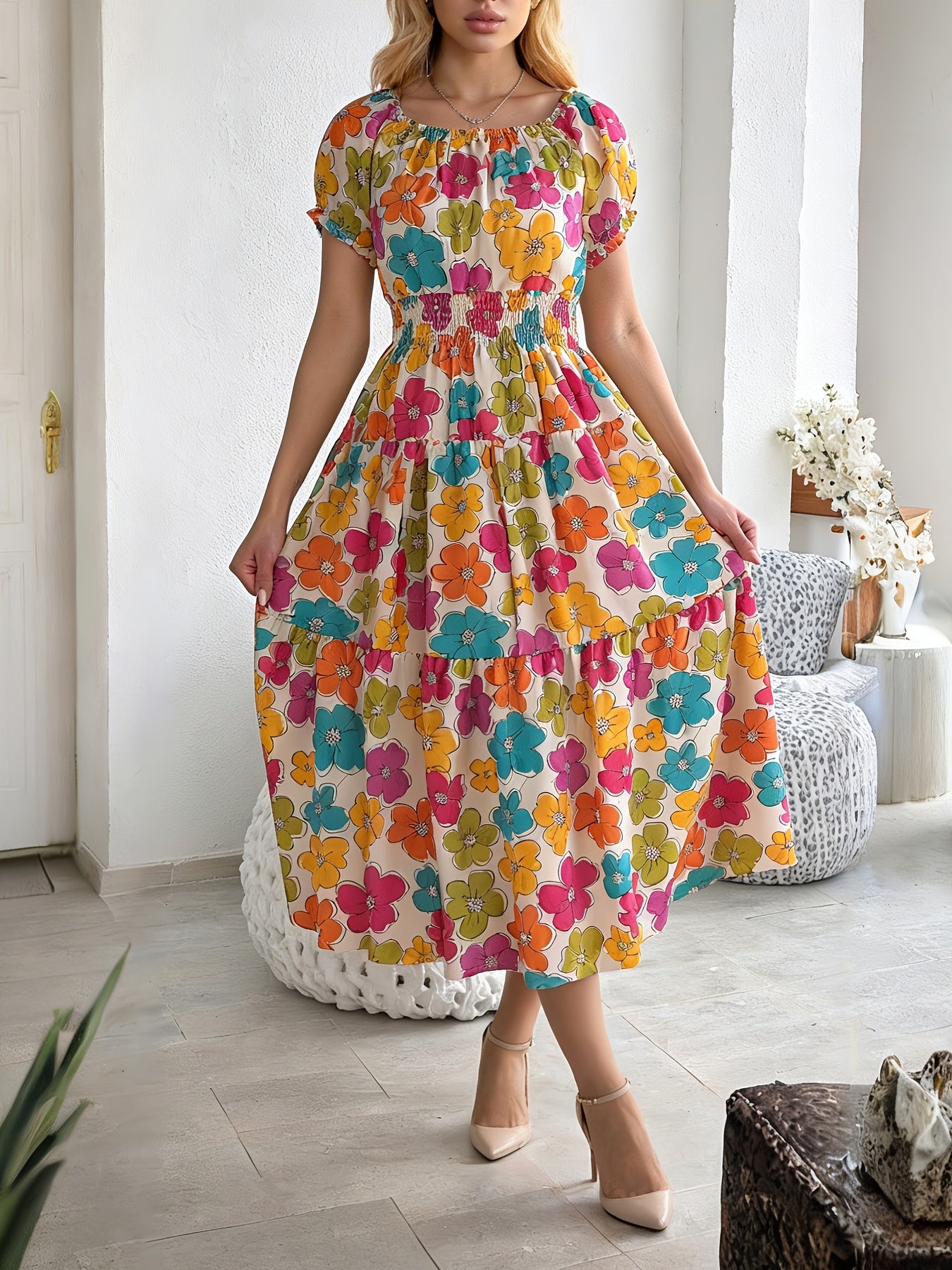Rosalie | Vibrant Floral Midi Dress