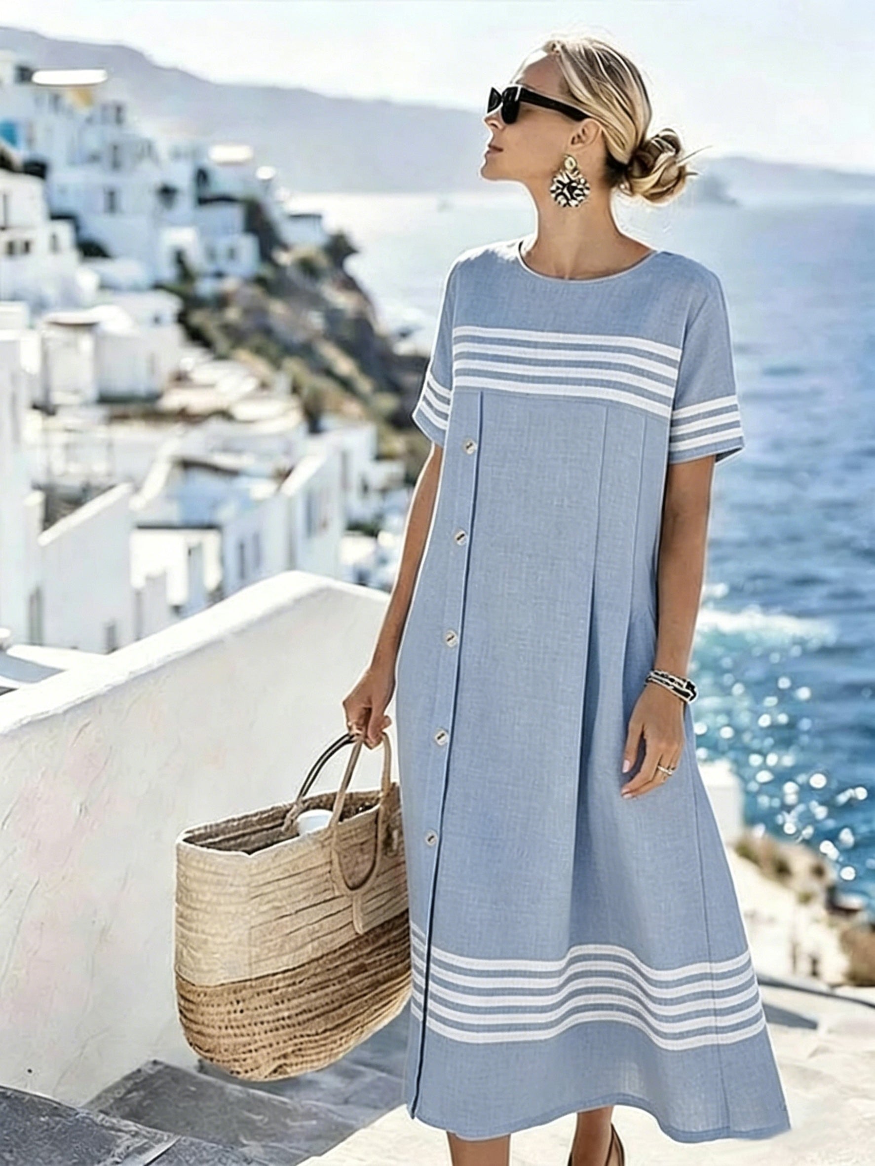 Dames Casual Vakantie Kleurblok Gestreepte Jurk