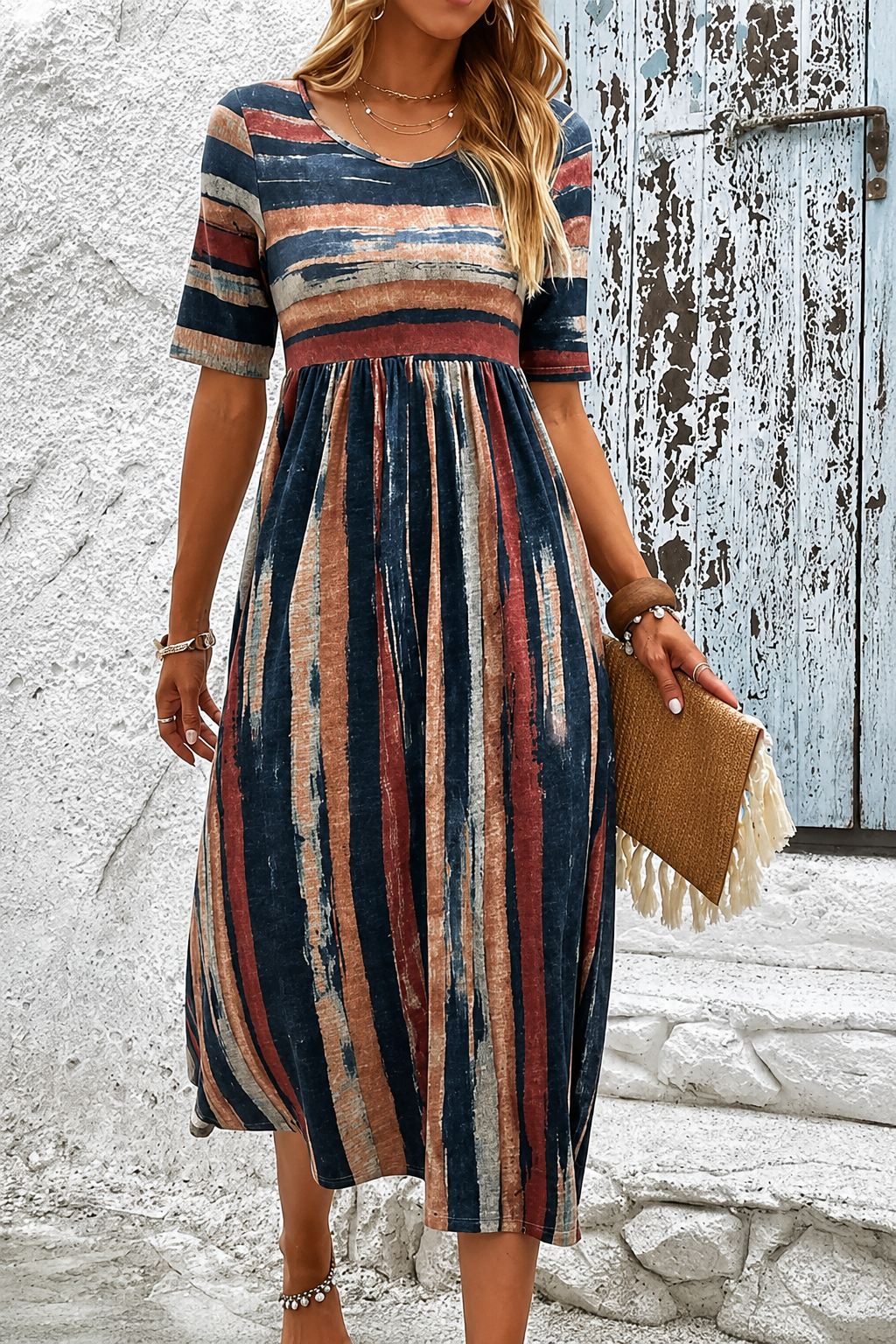 Marloes™ | Striped Tummy-Flattering Midi Dress