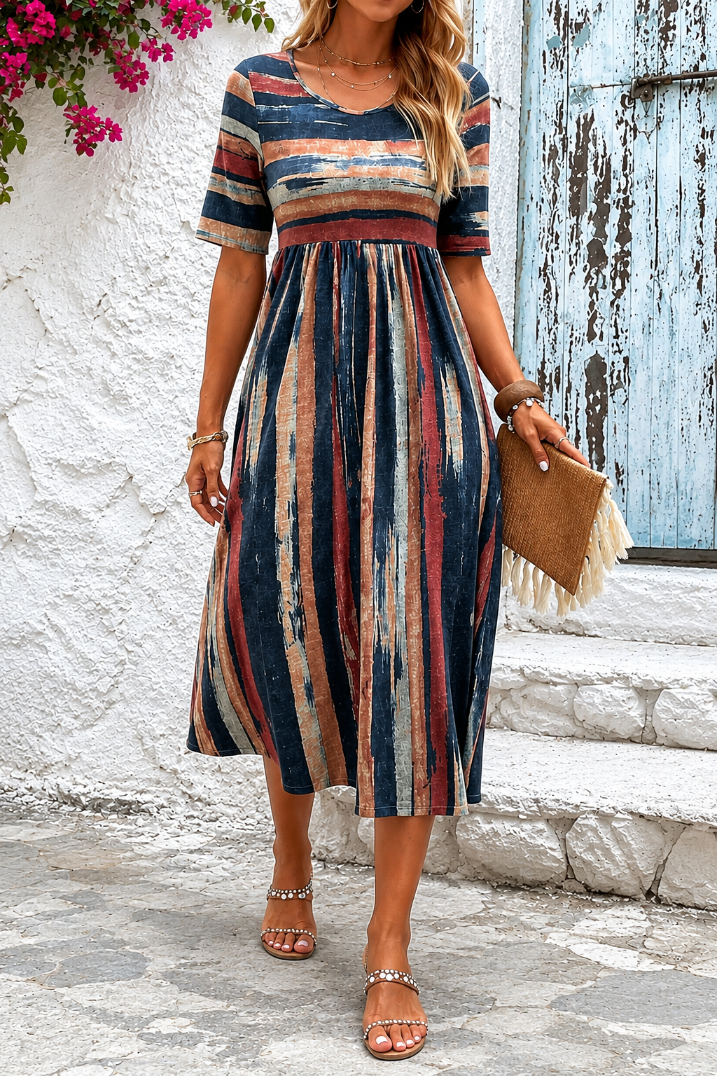 Marloes™ | Striped Tummy-Flattering Midi Dress