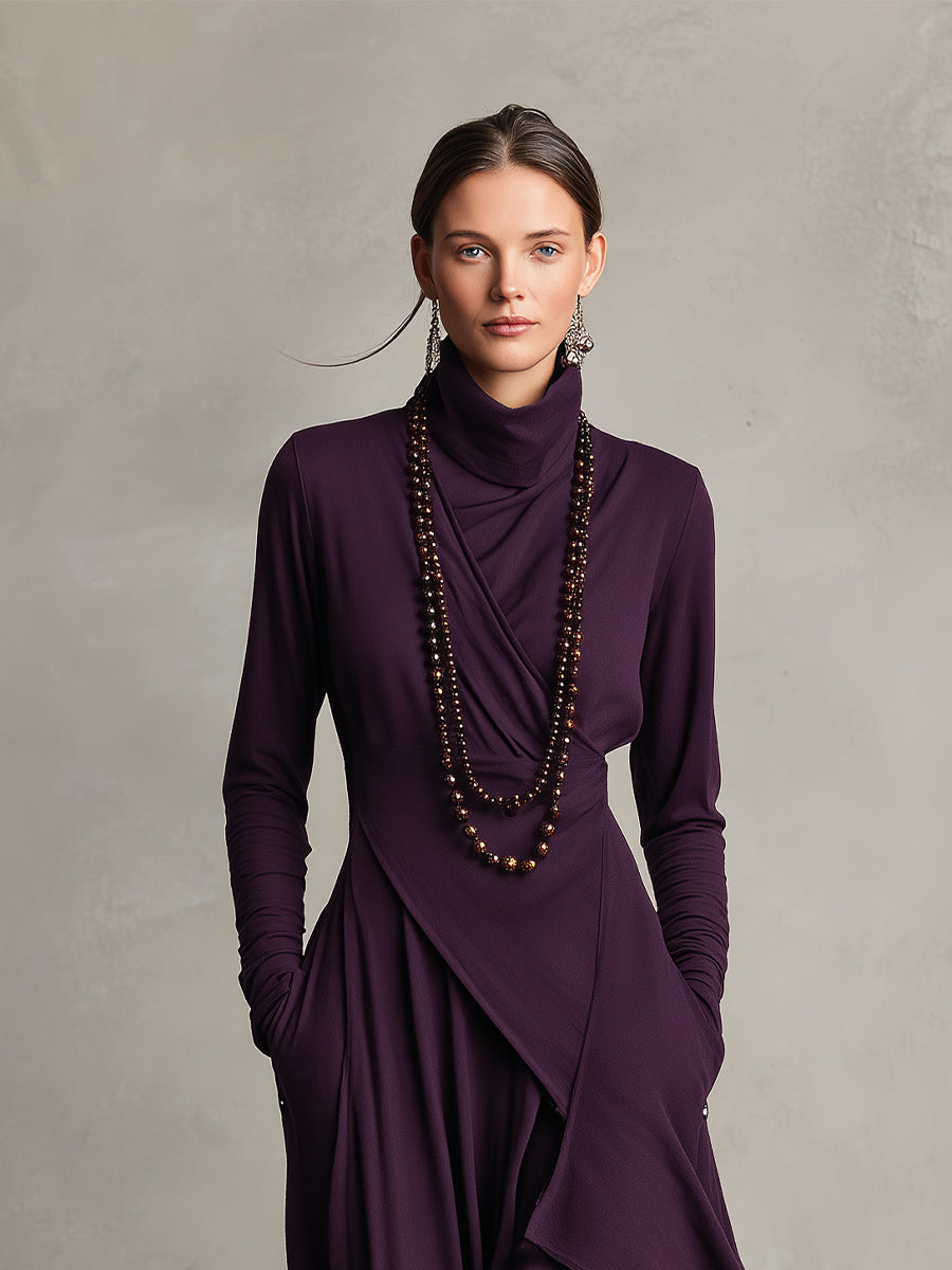 Natalia – Asymmetric Maxi Knit Dress with Turtleneck