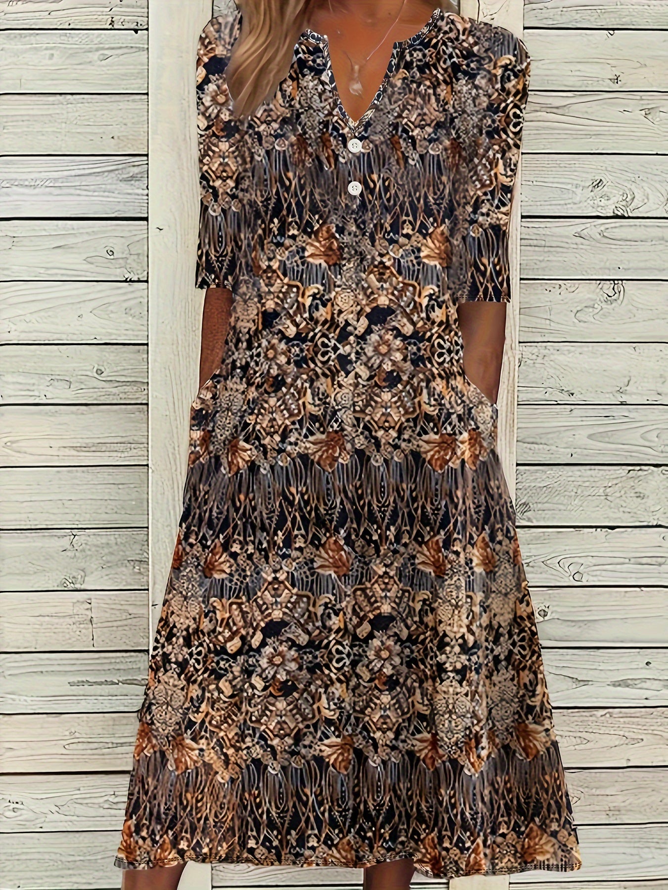 Elegante A-lijn rok met V-hals en volledig bedrukt ontwerp - Zomerkleding voor volwassen vrouwen