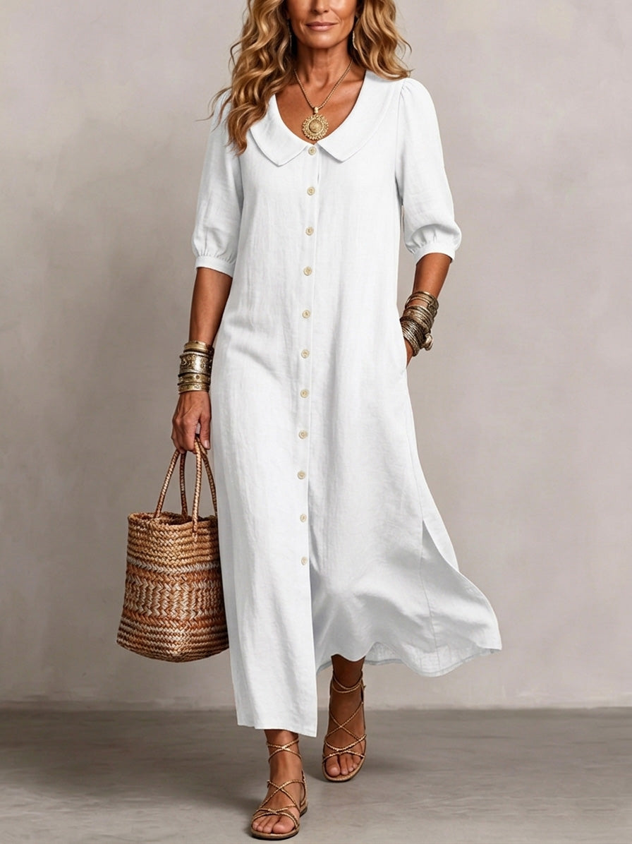 Elara | Elegant Boho Tummy-Coverage Midi Dress