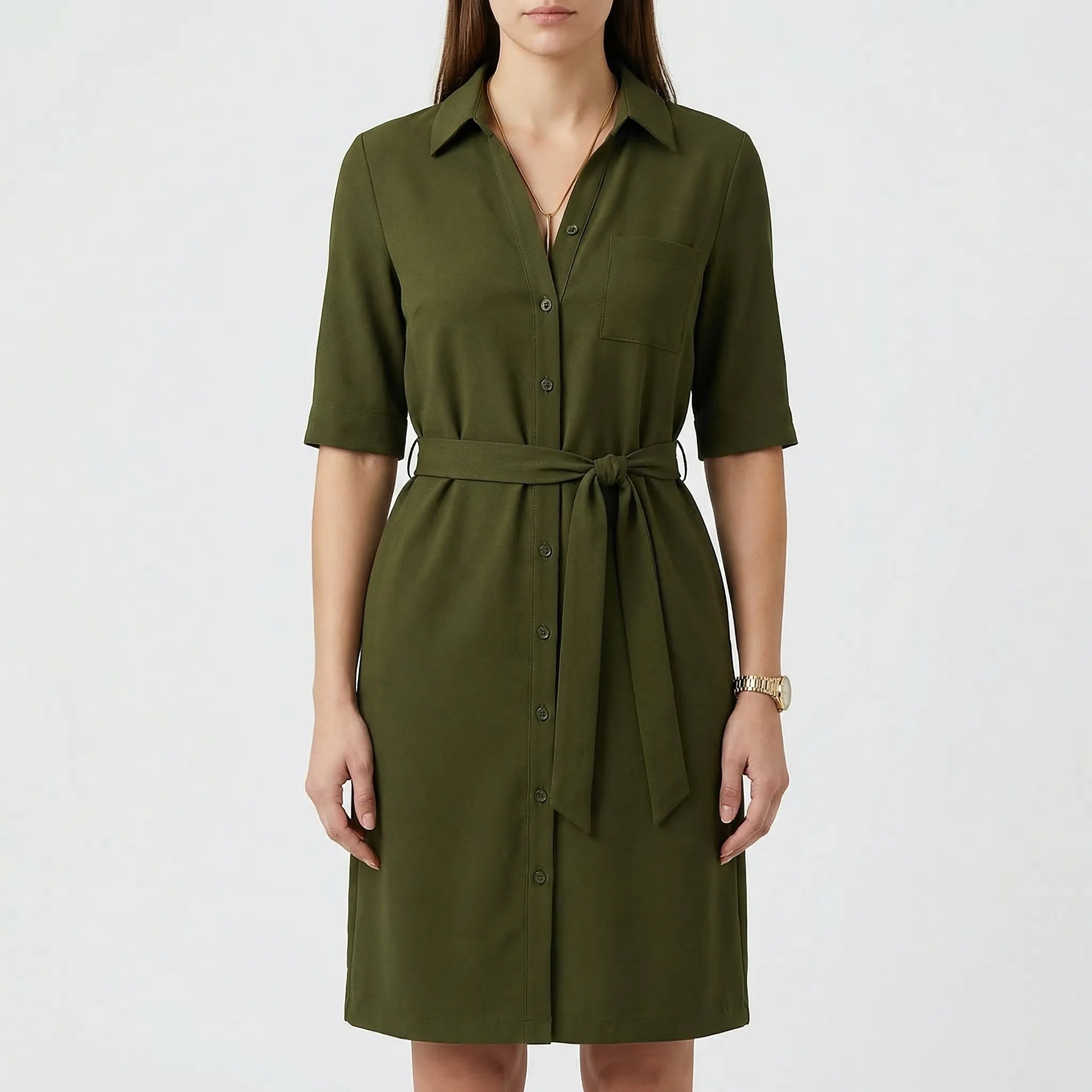 Belted Shirt Dress with Side Pockets – Casual Summer