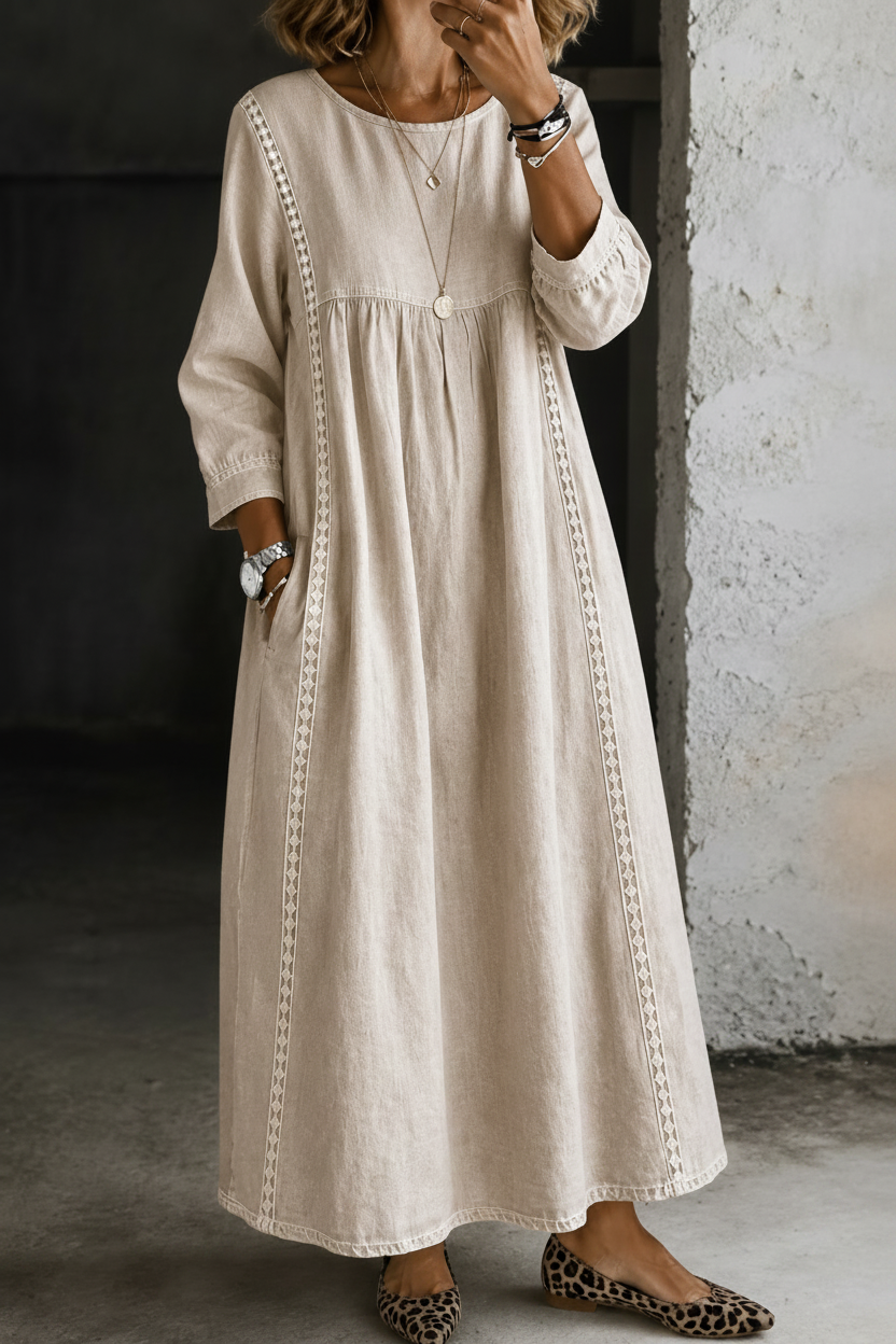 Melissa | Round Neck Long Sleeve Denim Dress