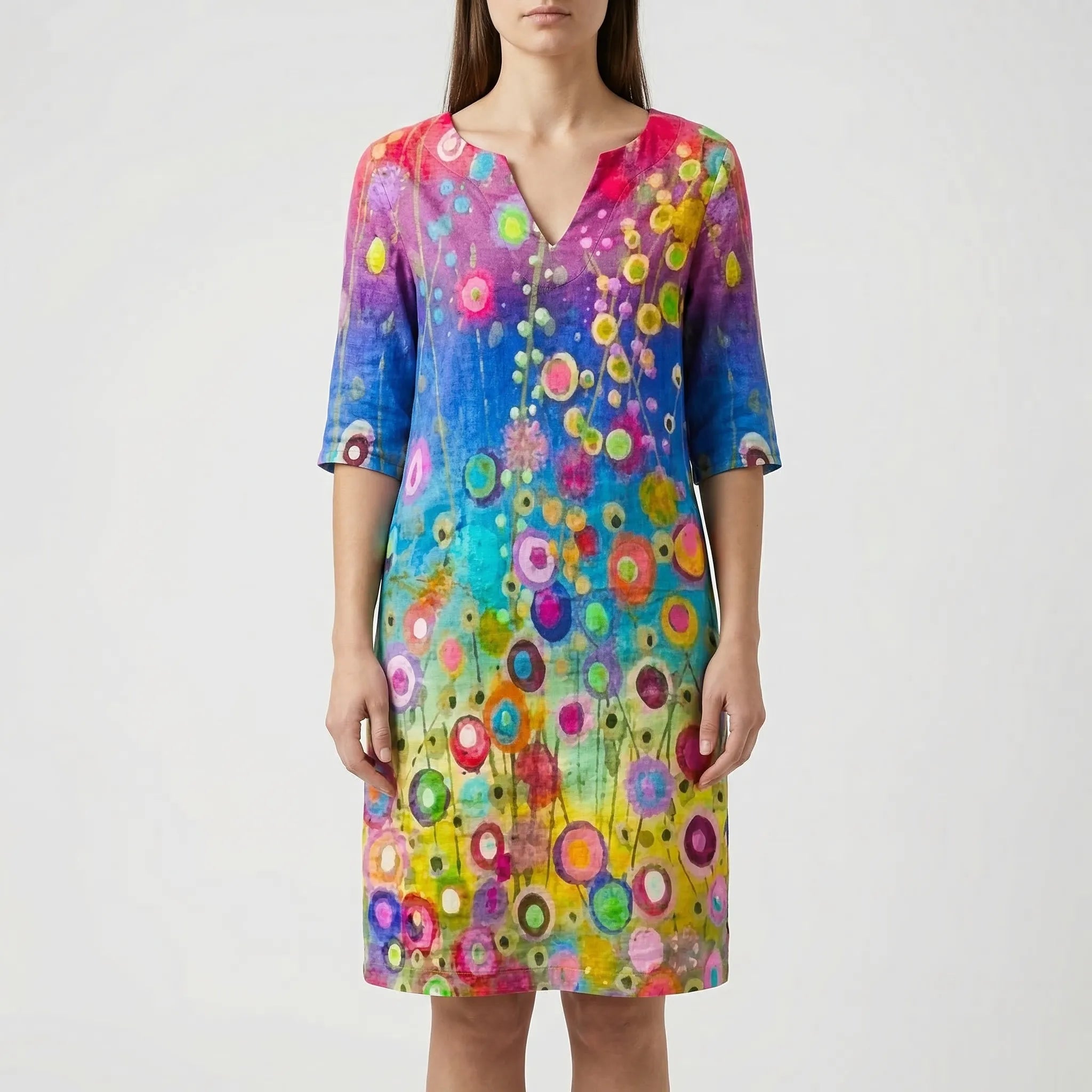 Abstract Floral Long Sleeve Shift Dress – Casual