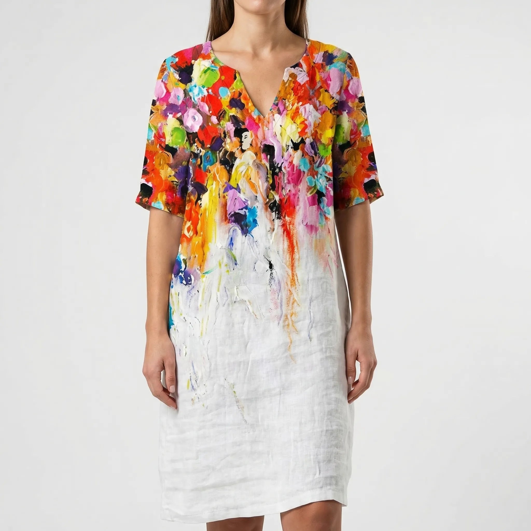 Abstract Floral Long Sleeve Shift Dress – Casual