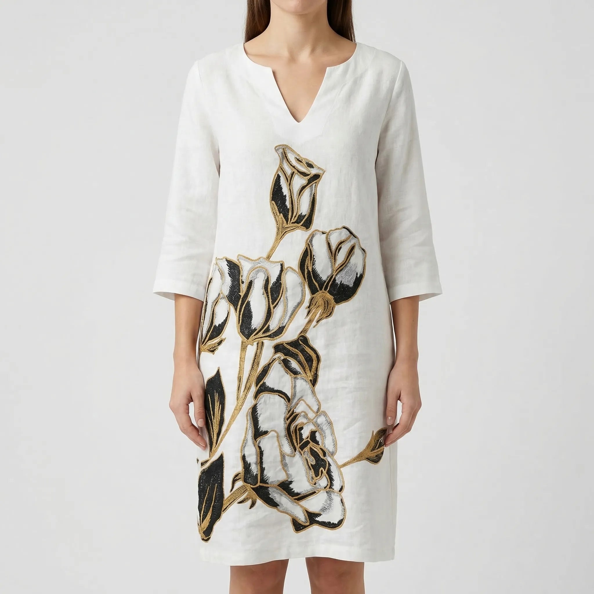 Abstract Floral Long Sleeve Shift Dress – Casual
