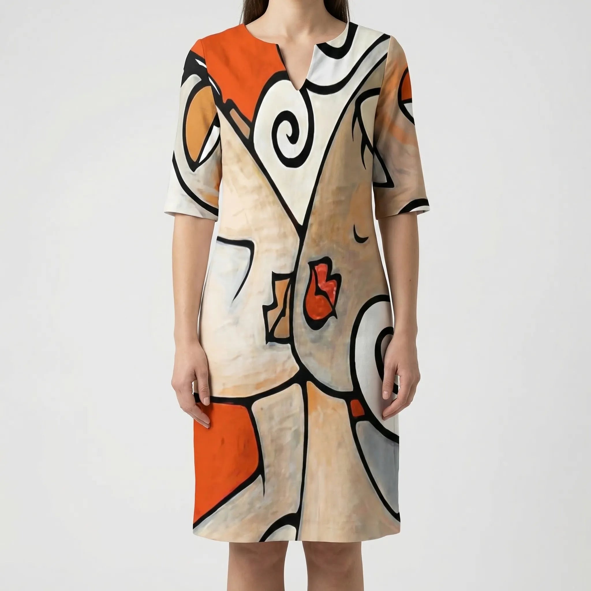Abstract Floral Long Sleeve Shift Dress – Casual