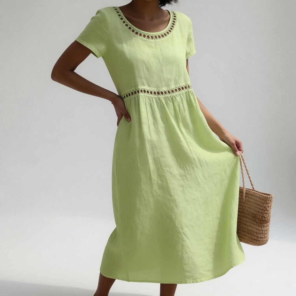 Pernelle™ | 100% Cotton Embroidered Midi Dress