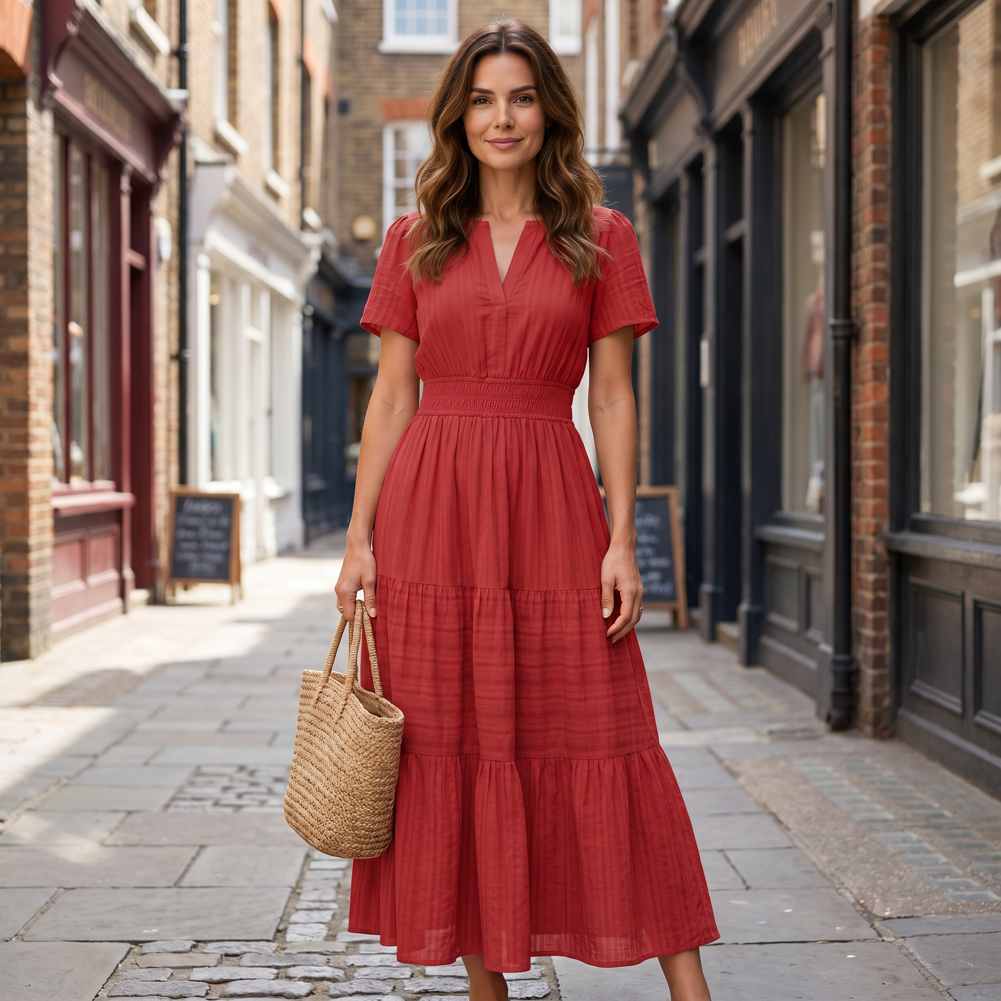 Linen Blend V Neck Mini Dress