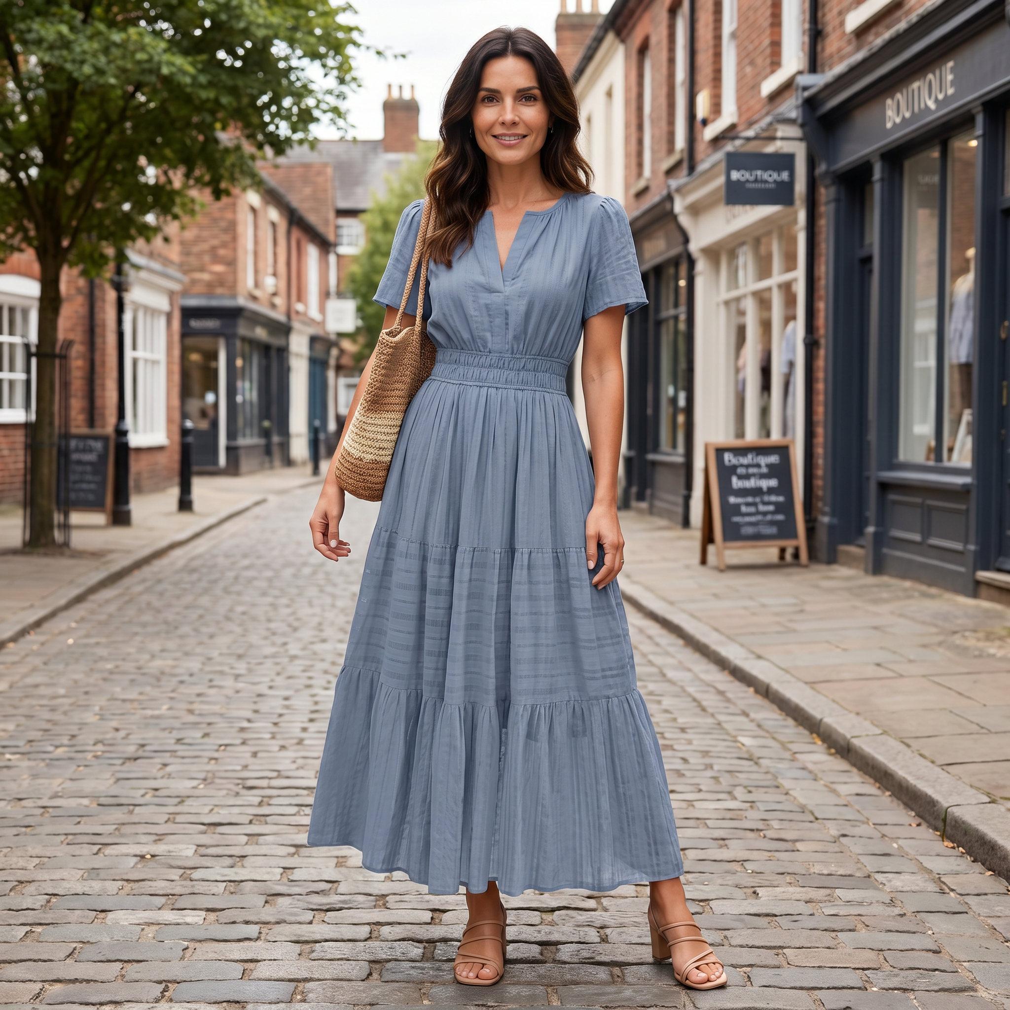 Linen Blend V Neck Mini Dress