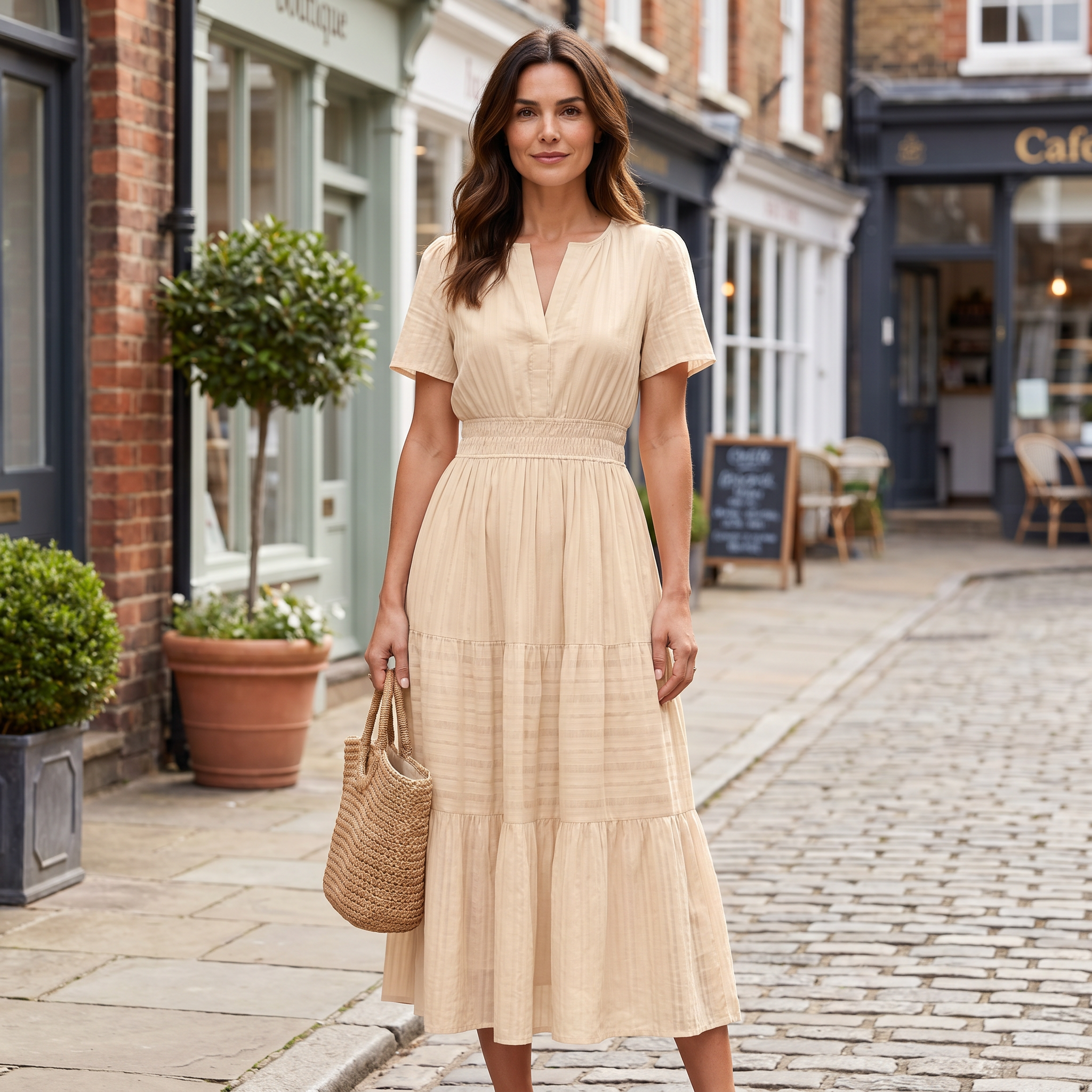 Linen Blend V Neck Mini Dress