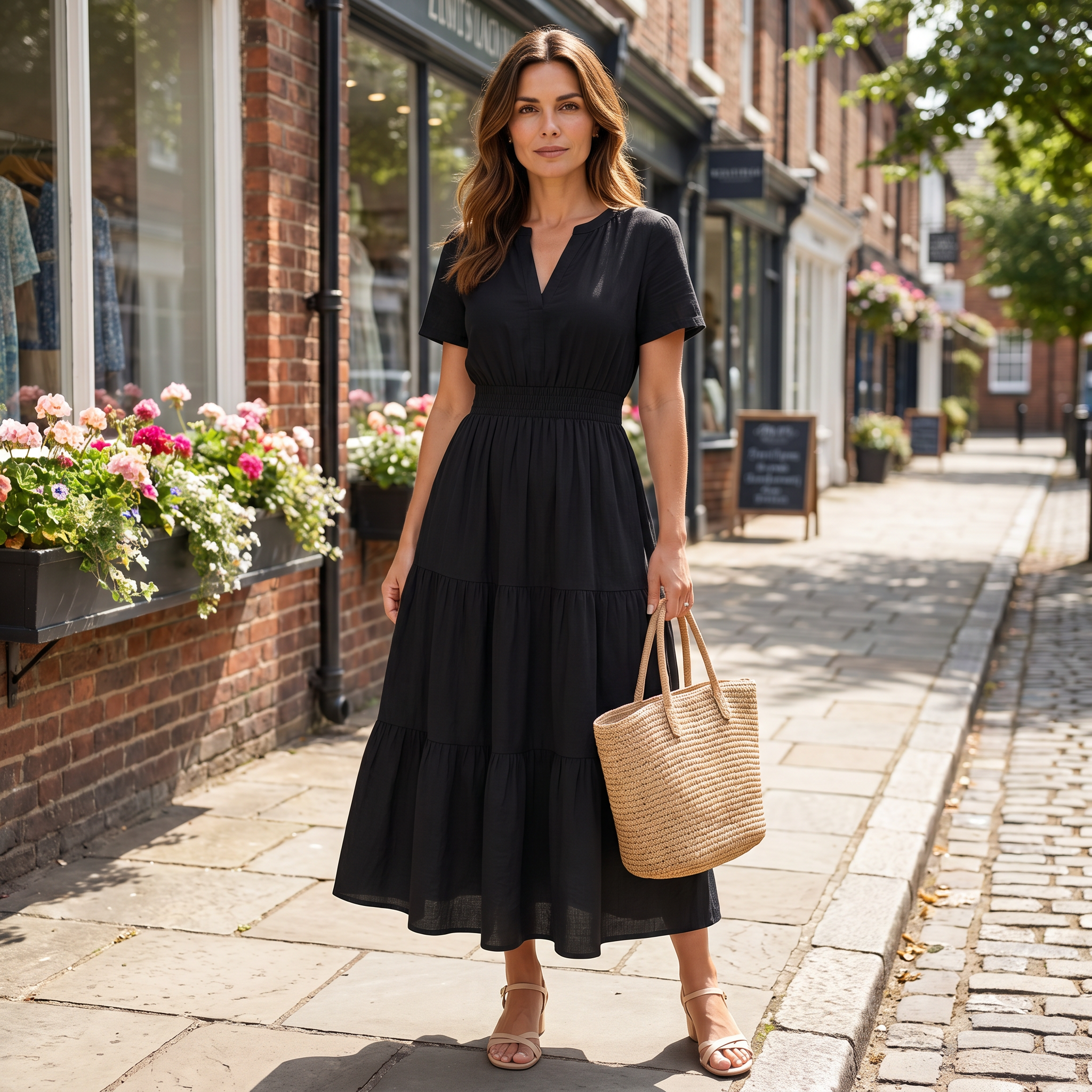 Linen Blend V Neck Mini Dress