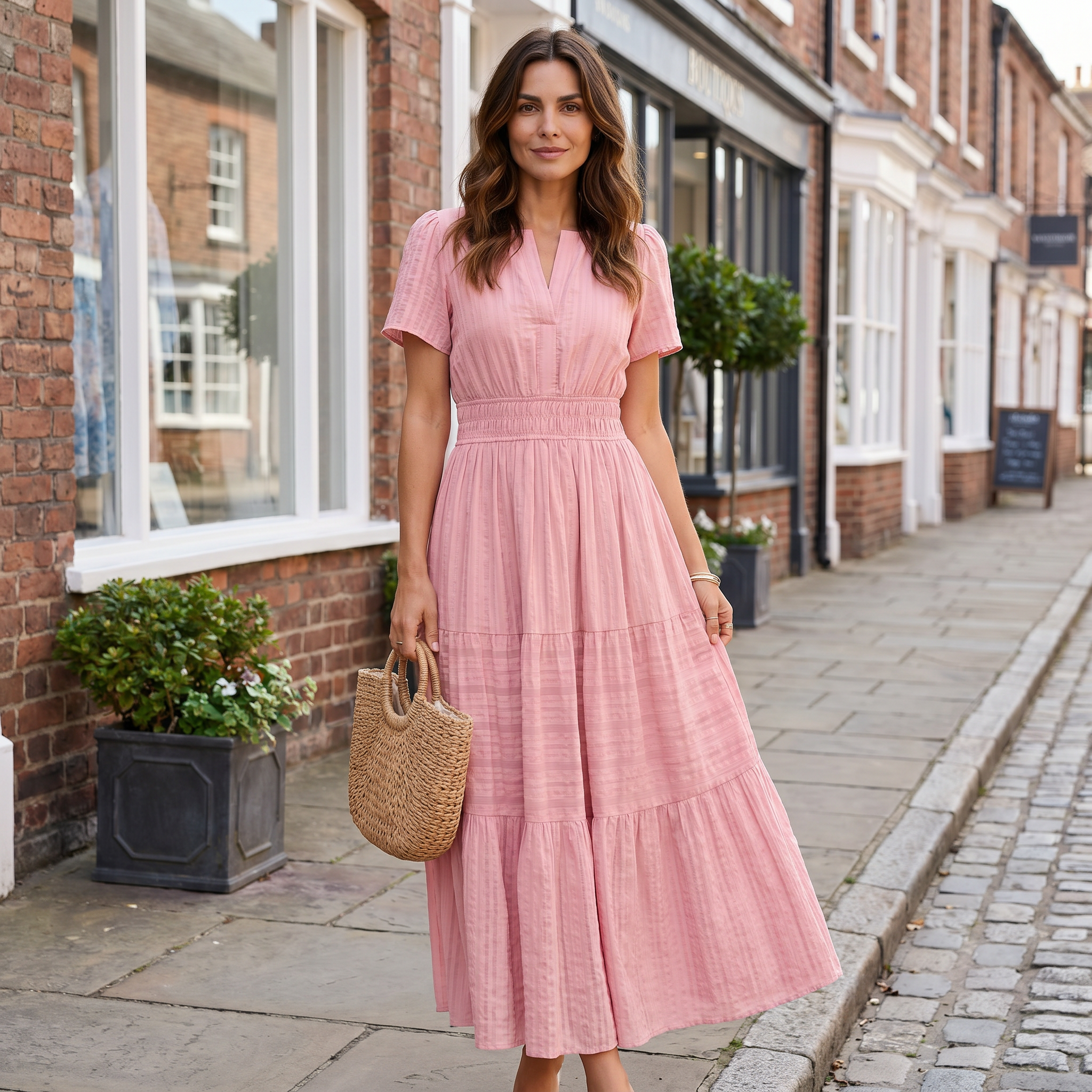 Linen Blend V Neck Mini Dress