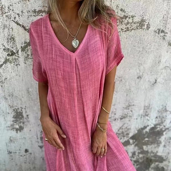 Naia™ – V-Neck Dress in Cotton & Linen