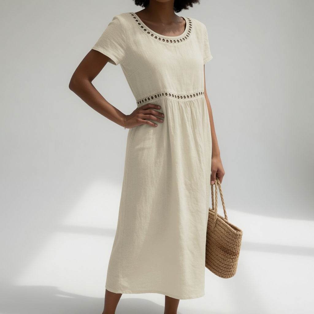 Pernelle™ | 100% Cotton Embroidered Midi Dress