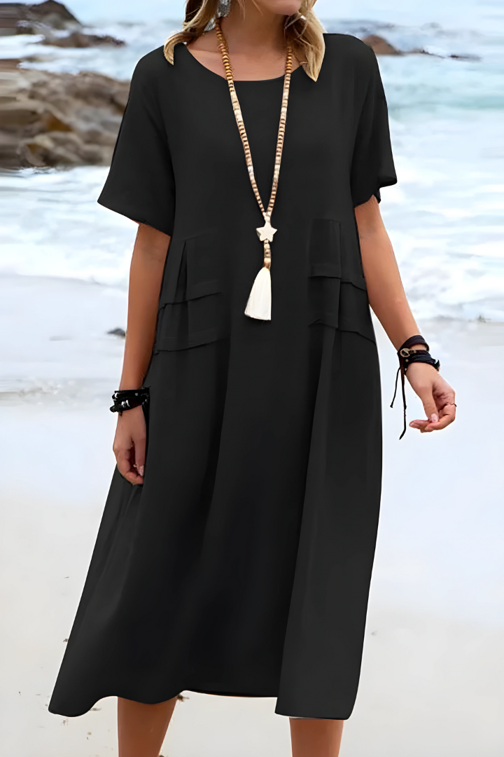 Aria | Elegant Layered Midi Dress with Pockets