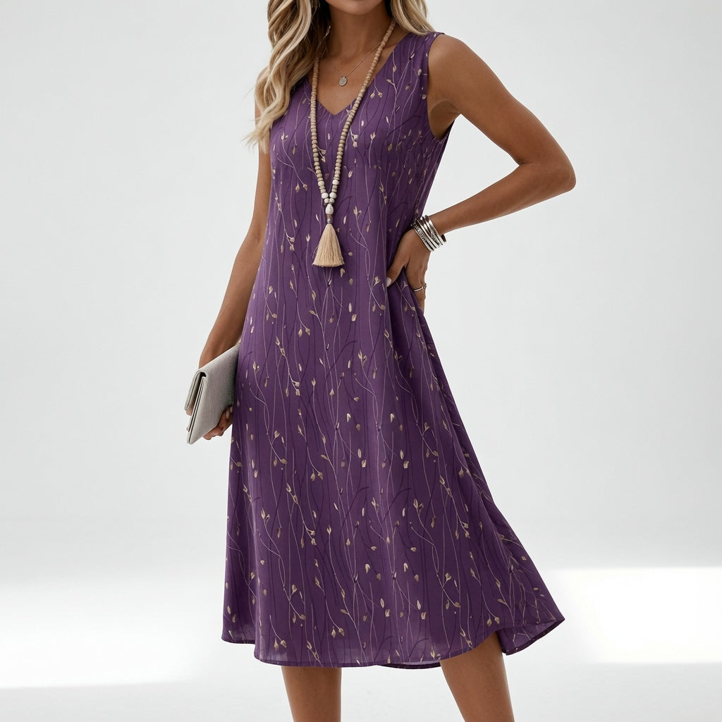 Élyssiane™ Flowing Printed Dress, Summer Elegance