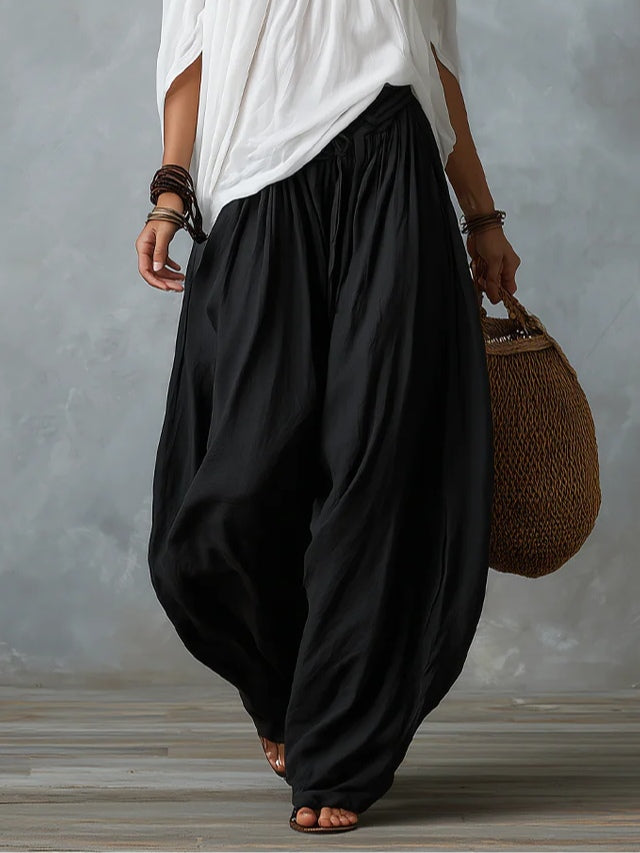 Top Bianco Off-the-shoulder e Pantaloni Lantern Loose-fitting
