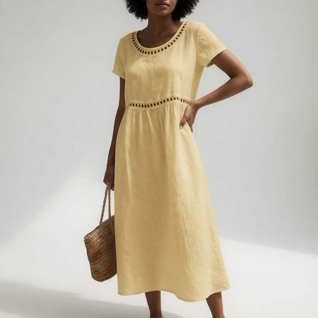Pernelle™ | 100% Cotton Embroidered Midi Dress