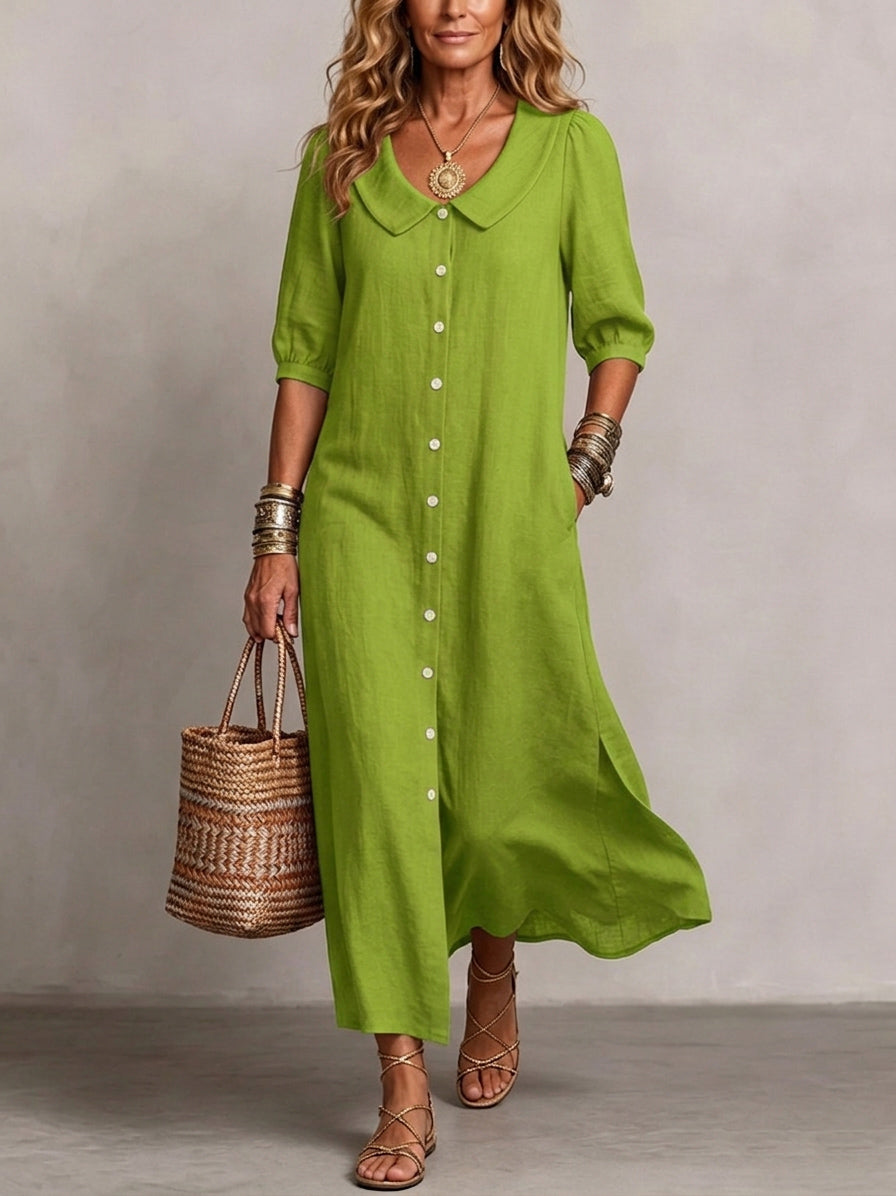 Elara | Elegant Boho Tummy-Coverage Midi Dress