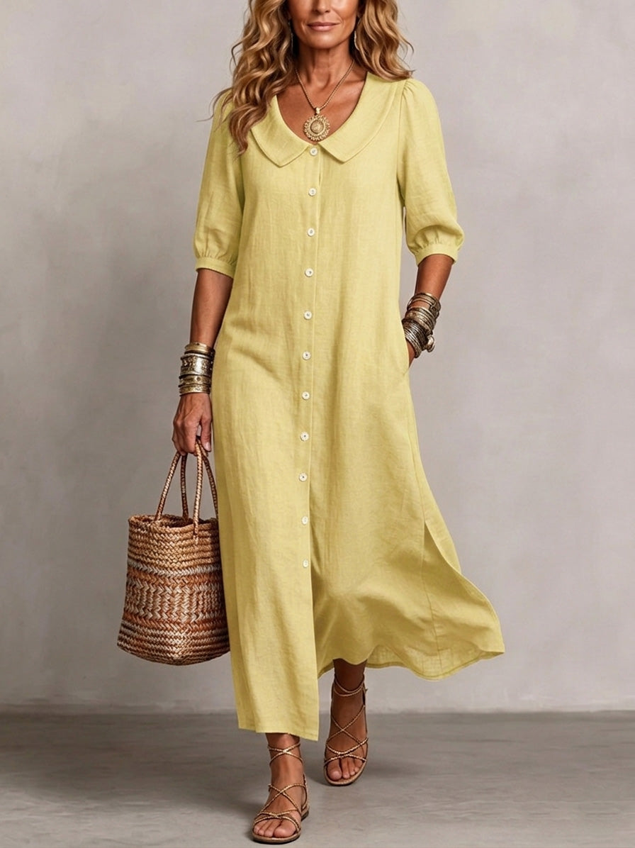 Elara | Elegant Boho Tummy-Coverage Midi Dress