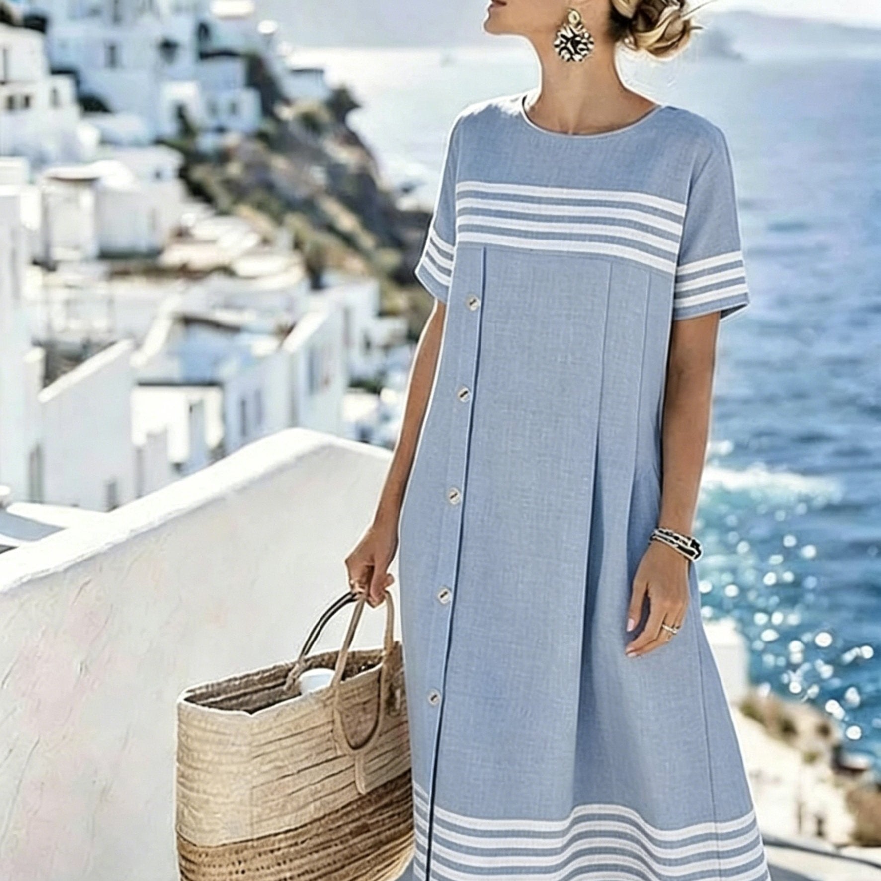 Dames Casual Vakantie Kleurblok Gestreepte Jurk
