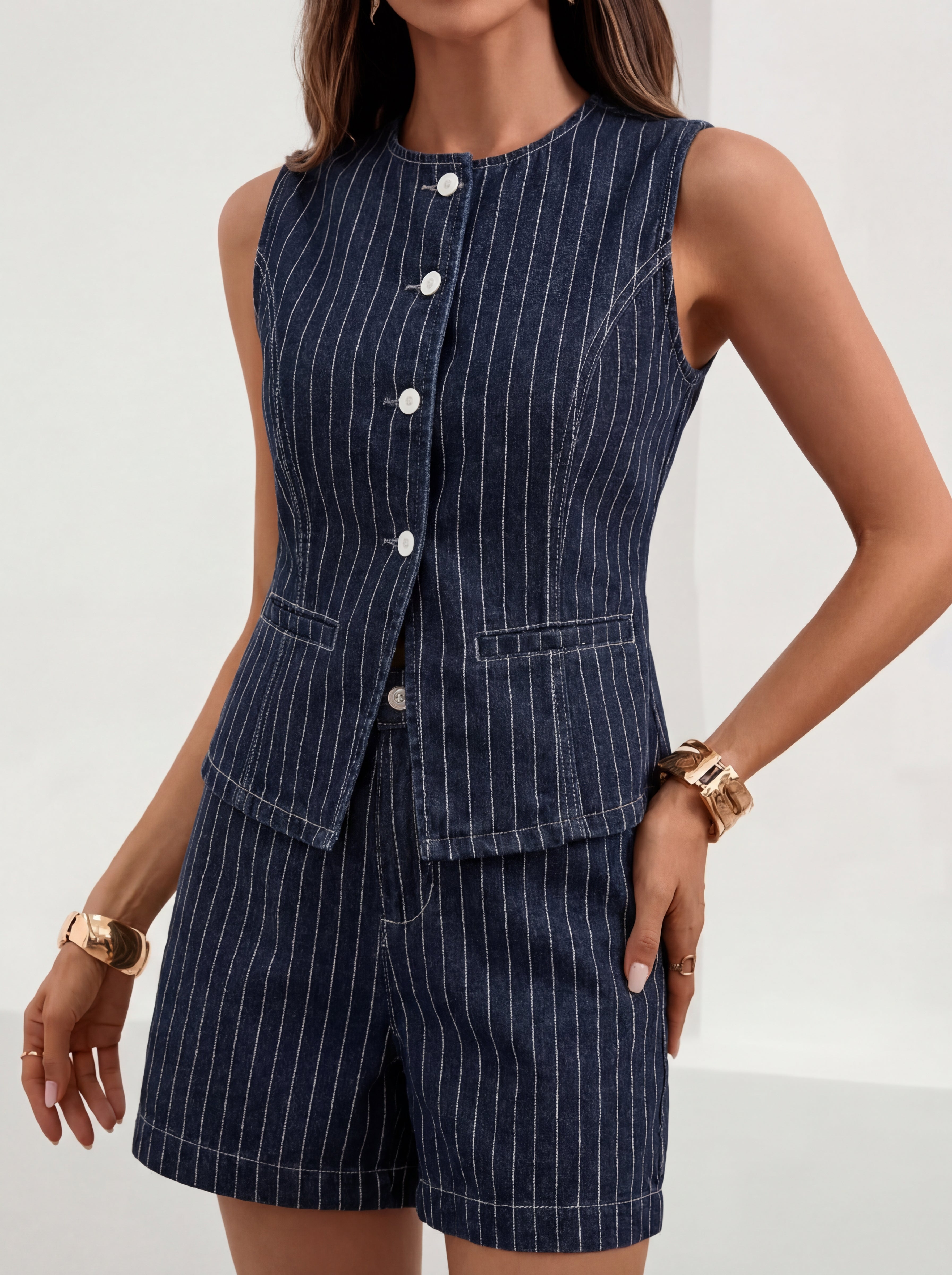 DENNISE™ – Casual Vest & Shorts Two-Piece Set