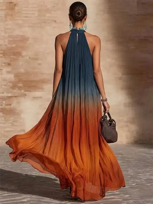 Paula | Gradient Halterneck V Neck Maxi Dress