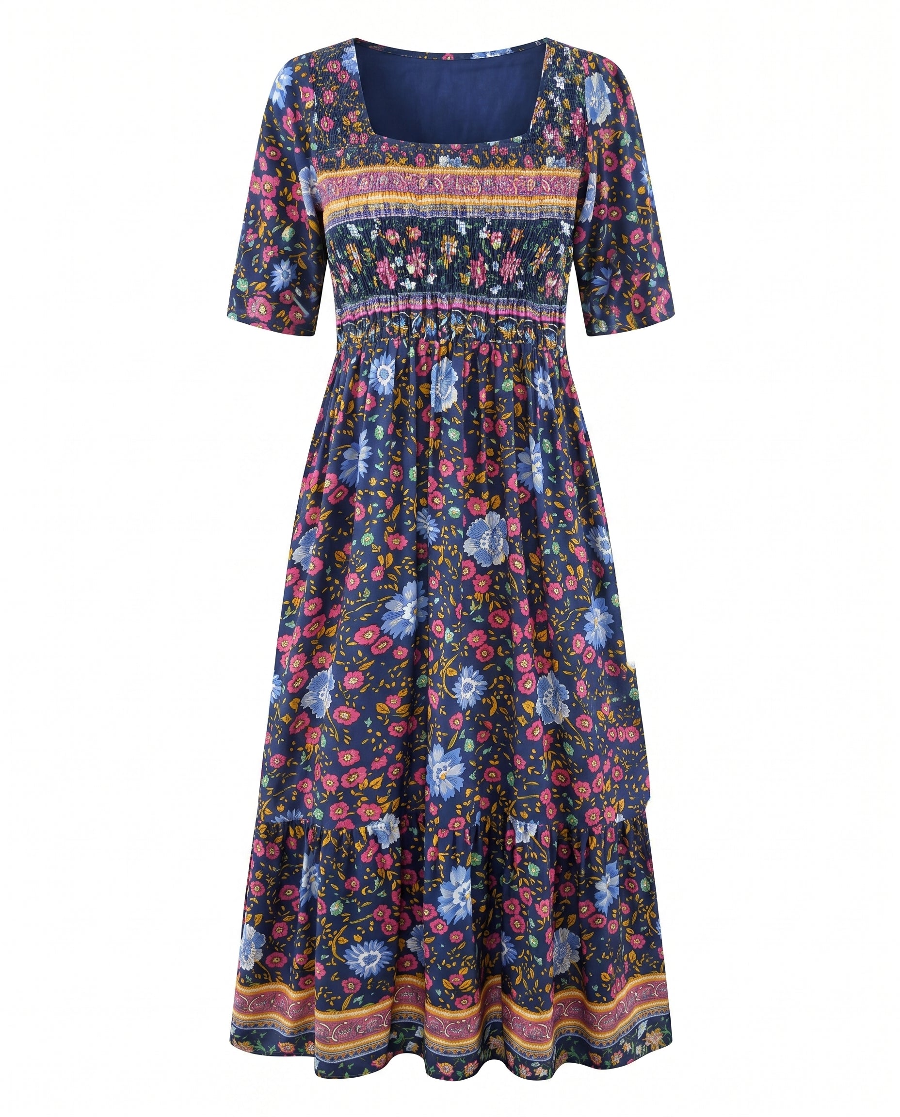 GRACIE | ELEGANT BOHO TUMMY-COVERAGE MIDI DRESS