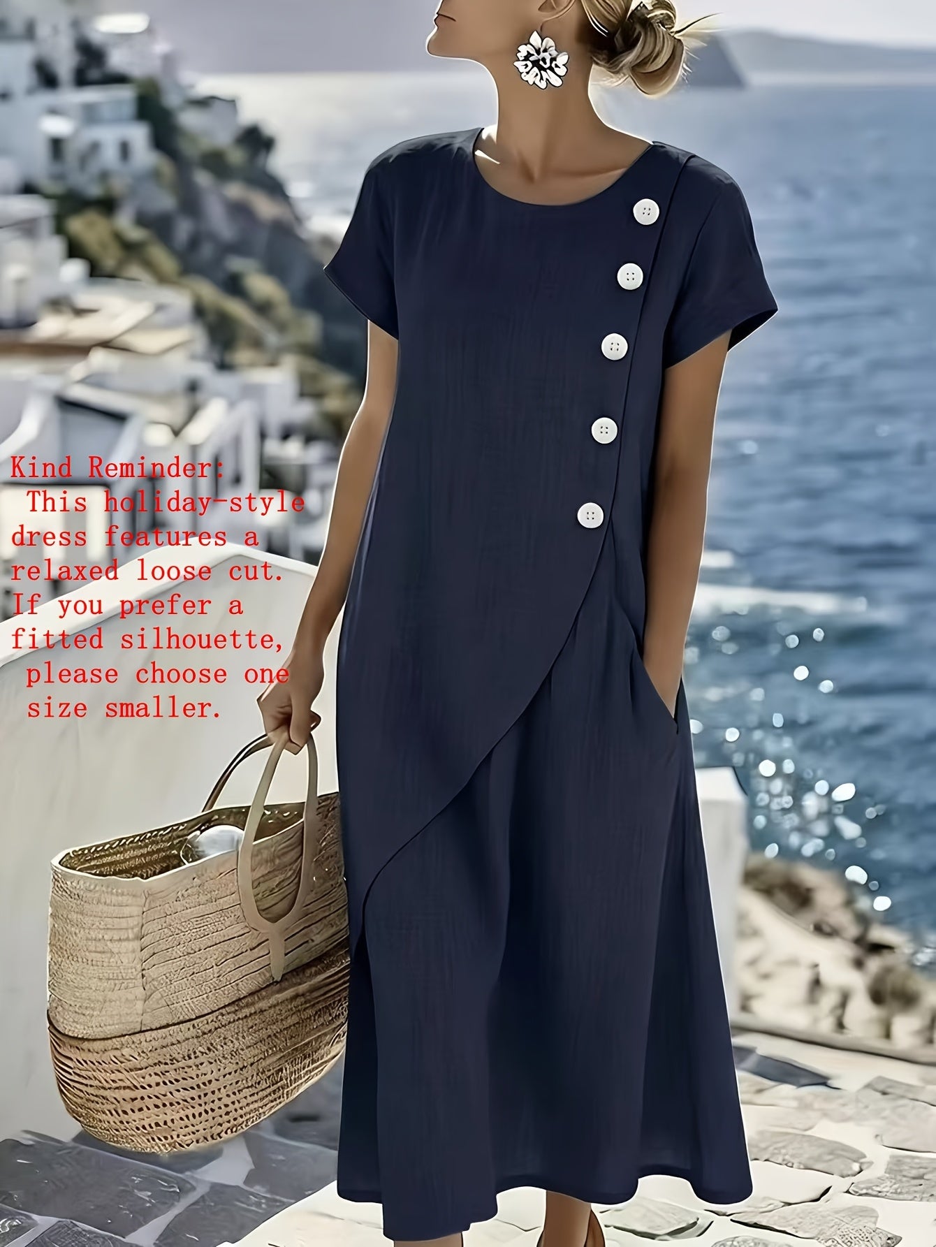 YYTT - Elegante damesjurk in eilandstijl voor op vakantie, ronde hals, korte mouwen, losse zoom, vloeiende lange jurk, linnen lichtgewicht en ademend, geschikt voor reizen, strand, feestjes en meerdere gelegenheden, frisse zomerjurk met losse pasvorm voor