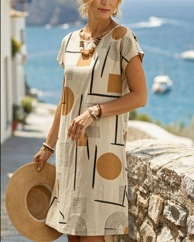 Abstract Geometric Print Shift Mini Dress – Casual
