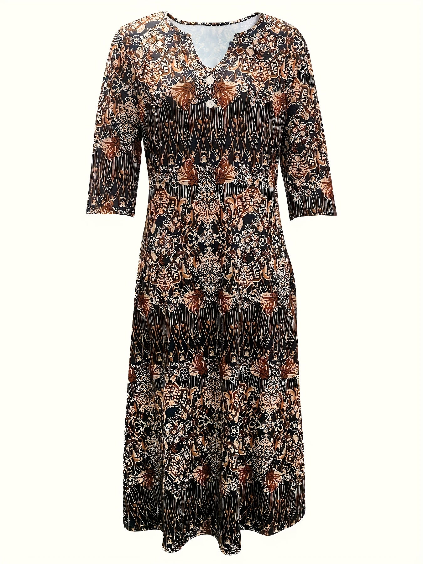 Elegante A-lijn rok met V-hals en volledig bedrukt ontwerp - Zomerkleding voor volwassen vrouwen
