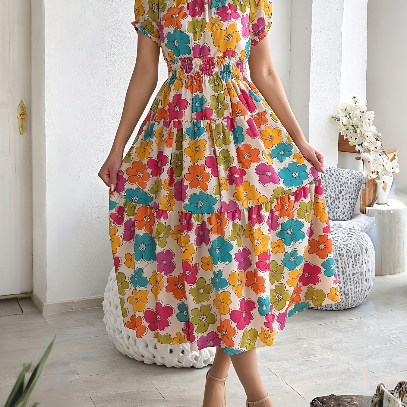 Rosalie | Vibrant Floral Midi Dress