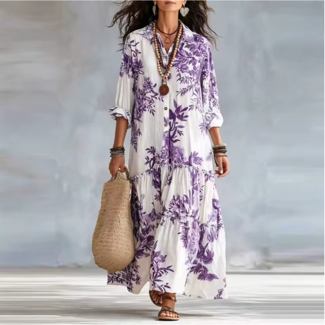 FAYE | Blue Floral Button-Down Maxi Dress