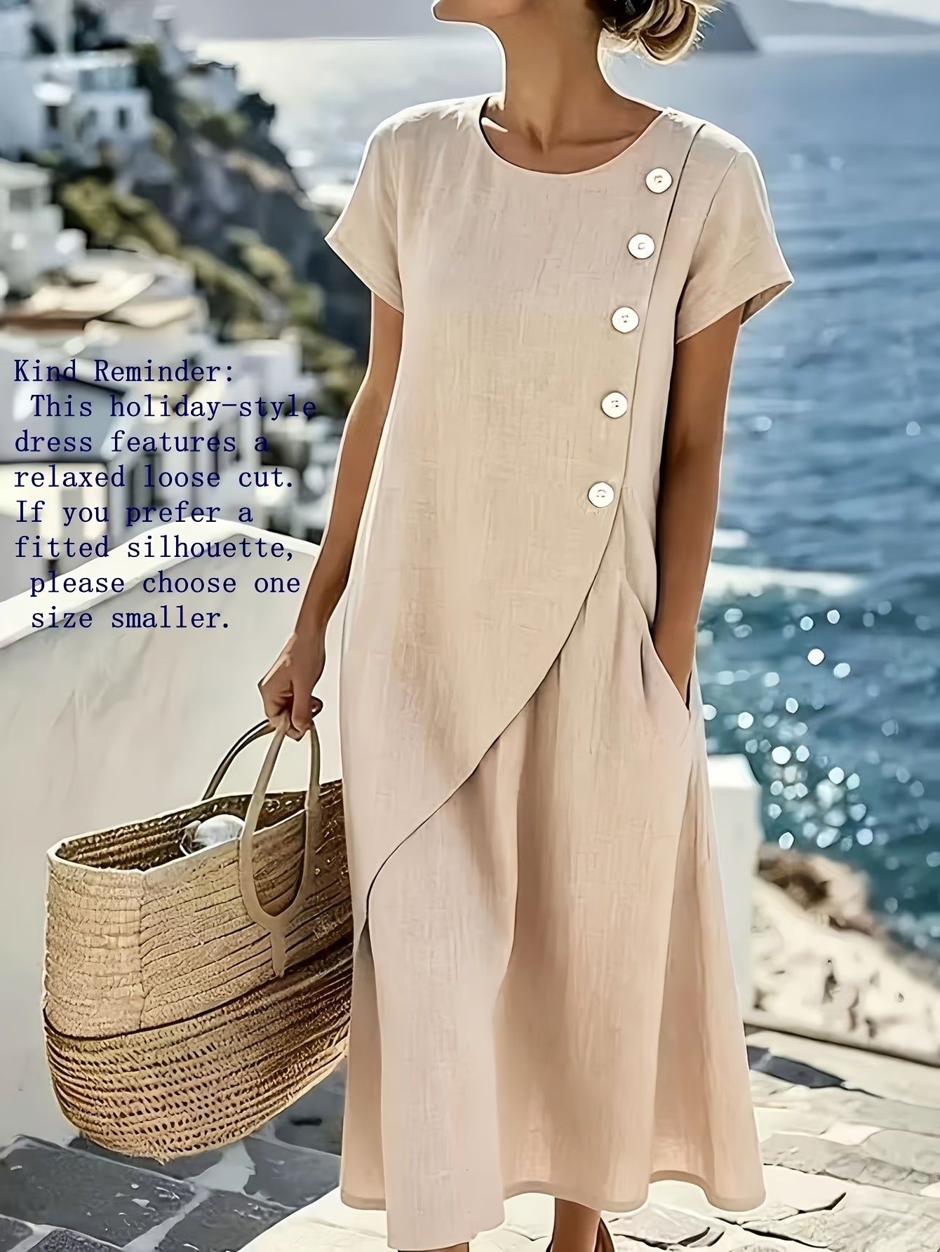 YYTT - Elegante damesjurk in eilandstijl voor op vakantie, ronde hals, korte mouwen, losse zoom, vloeiende lange jurk, linnen lichtgewicht en ademend, geschikt voor reizen, strand, feestjes en meerdere gelegenheden, frisse zomerjurk met losse pasvorm voor