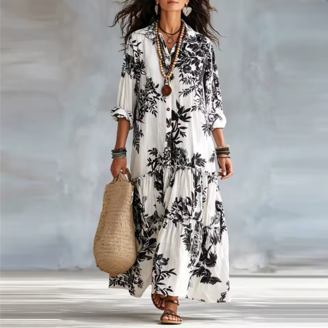 FAYE | Blue Floral Button-Down Maxi Dress