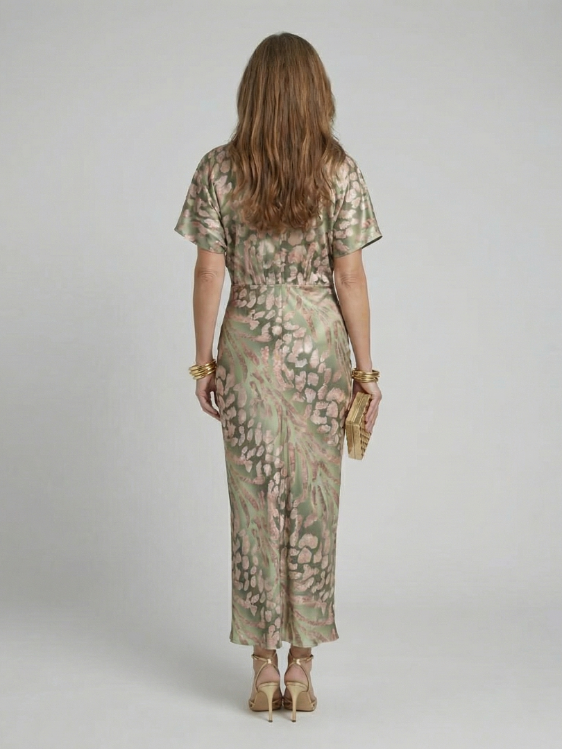 Ernest London  | Abstract Print V Neck Twist Waist Midi Dress