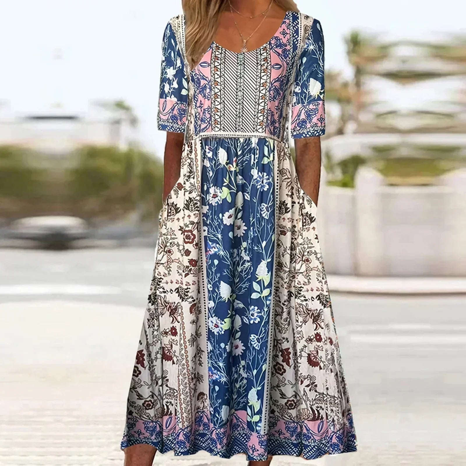 GRACIE | ELEGANT BOHO TUMMY-COVERAGE MIDI DRESS