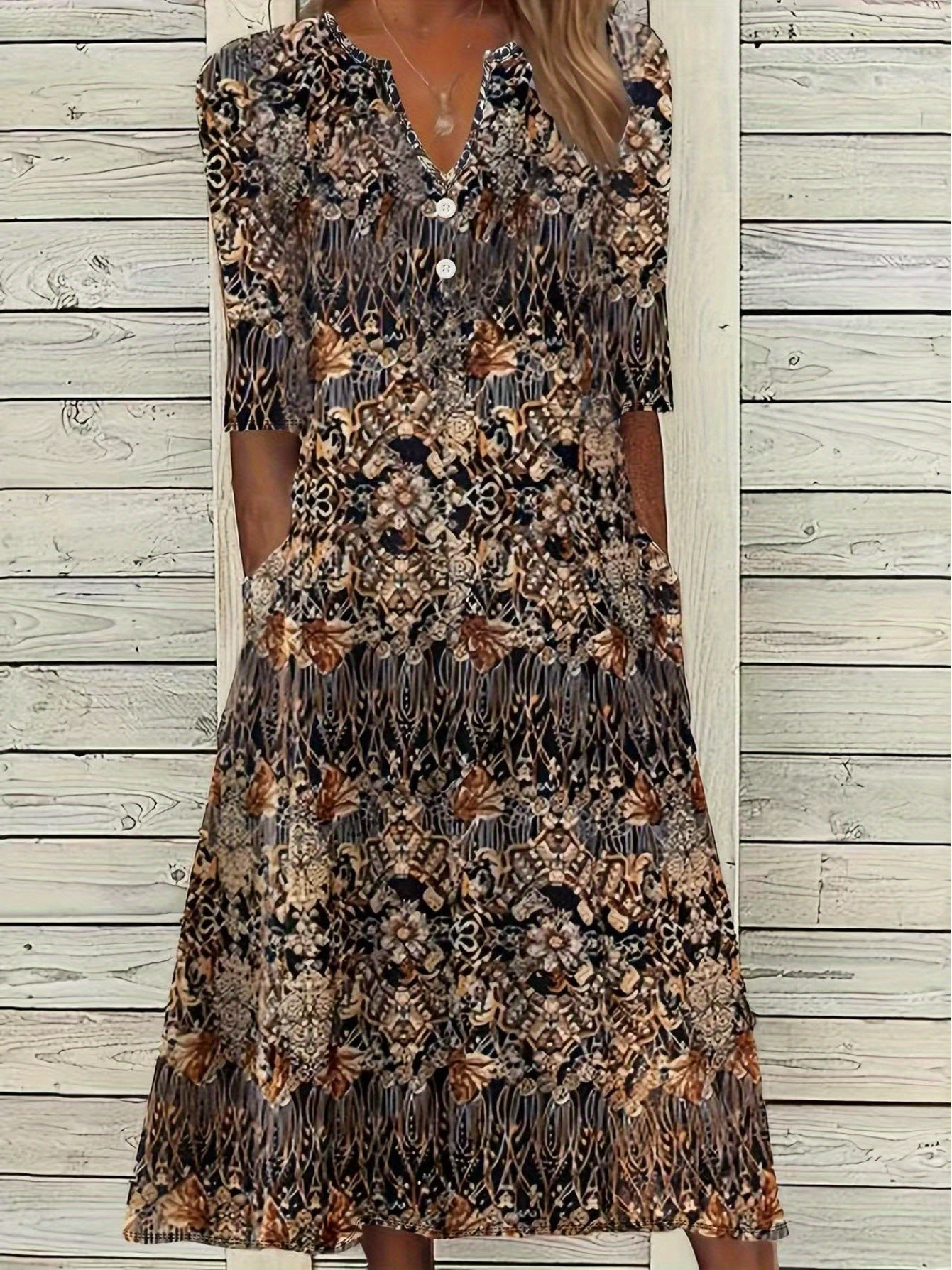 Elegante A-lijn rok met V-hals en volledig bedrukt ontwerp - Zomerkleding voor volwassen vrouwen
