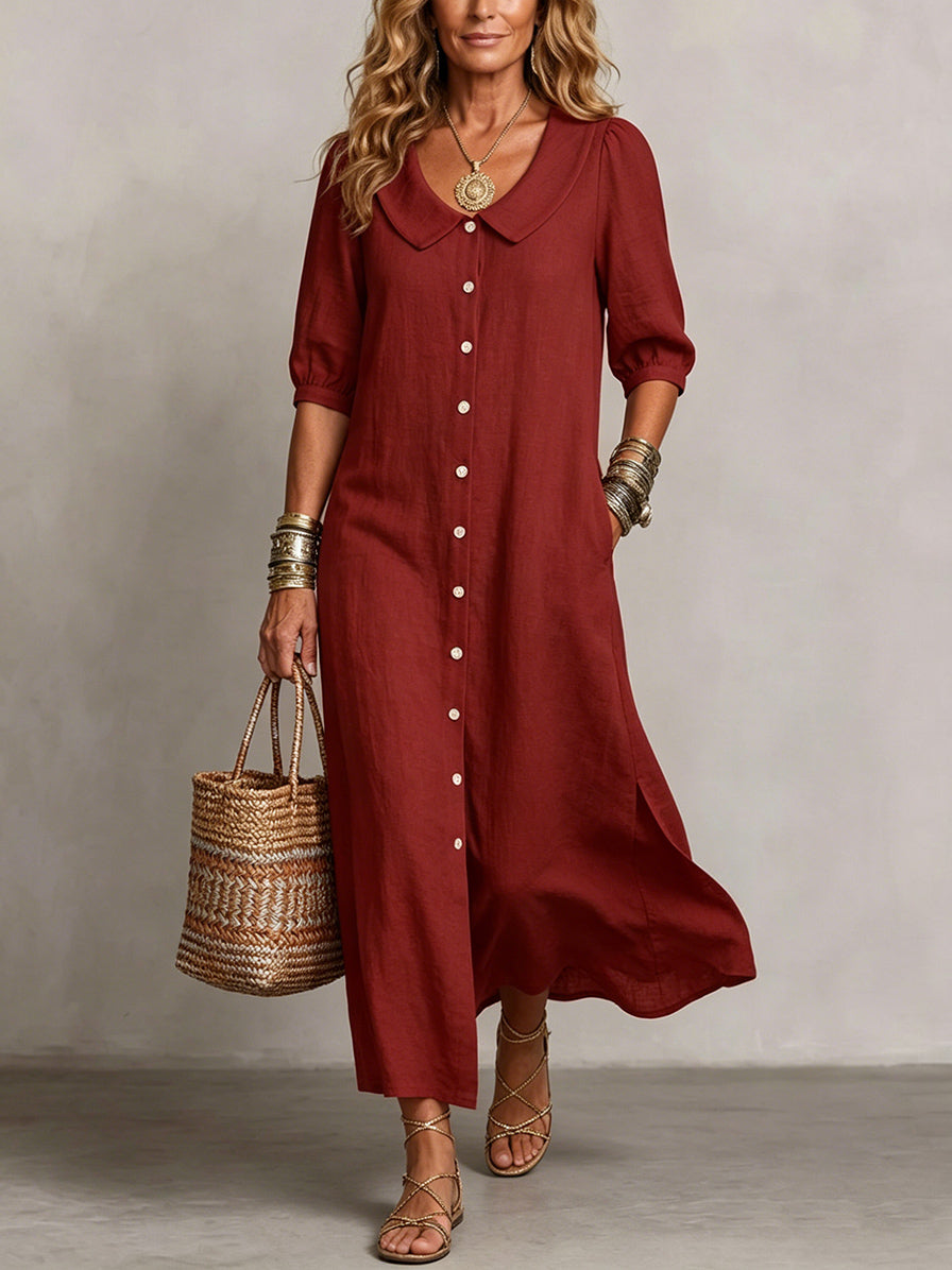 Elara | Elegant Boho Tummy-Coverage Midi Dress
