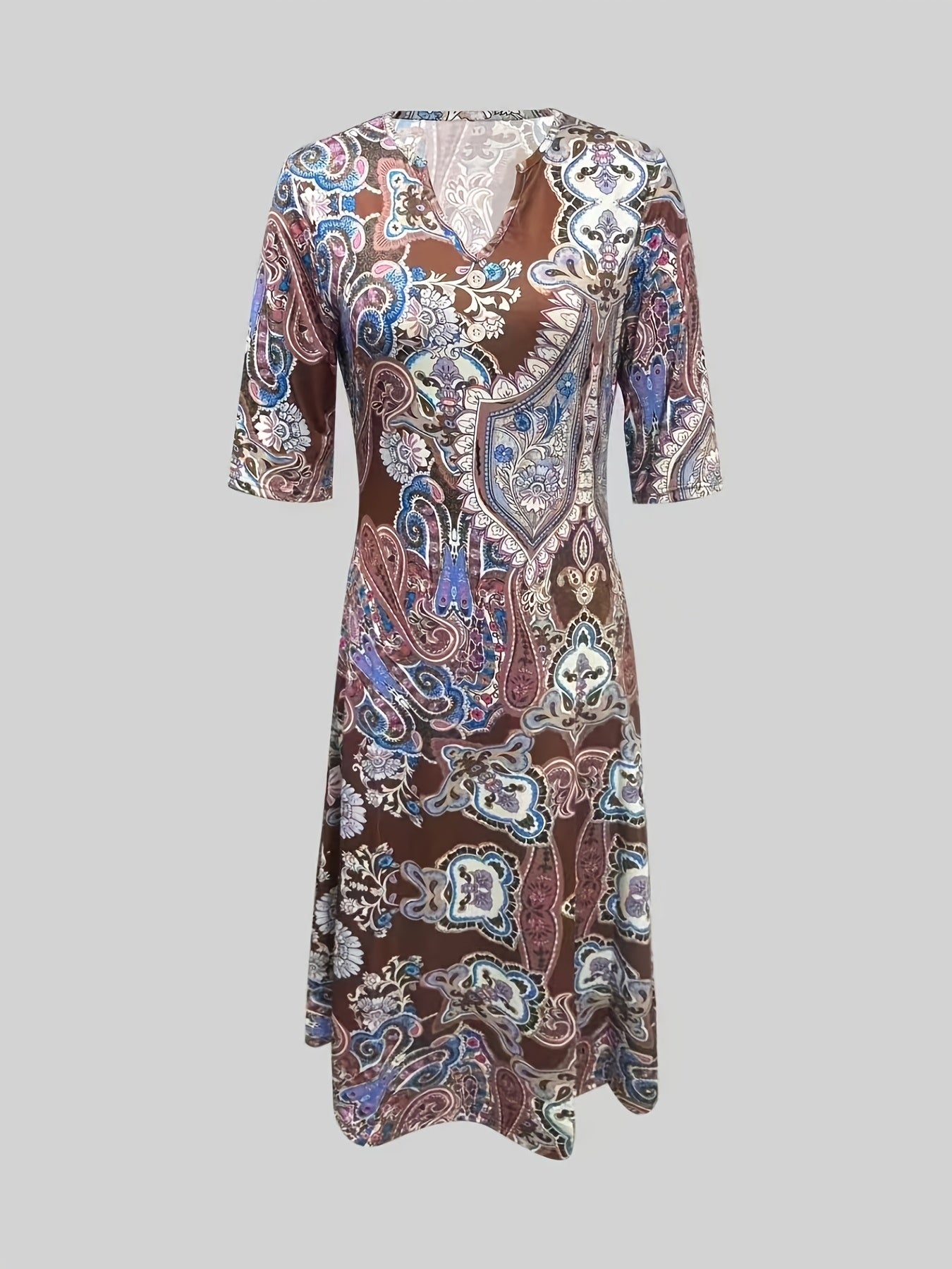 Elegante A-lijn rok met V-hals en volledig bedrukt ontwerp - Zomerkleding voor volwassen vrouwen