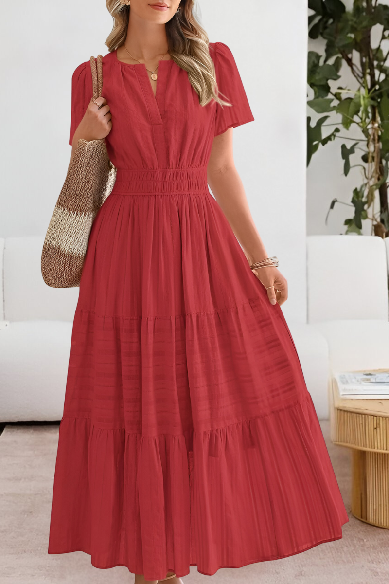 Boho Cotton Blend A-Line Midi Dress – Casual Summer Midi Dress